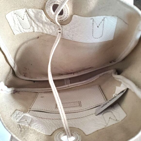 J Crew Tote Shoulder Bag Small Cream White Leather Hobo Tie Closure Unlined - Picture 4 of 11